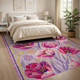Pink Vibrant Pink Tulip Floral Area Rug