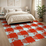 Red White USA Map Gingham Area Rug
