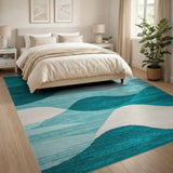 Teal Wave Coastal Coastal Beach Area Rug