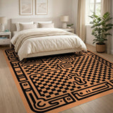 Orange Labyrinth Maze Geometric Rug