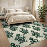 Floral Vintage Green Elegant Green Damask Floral Area Rug