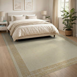 Beige Neutral Area Rug with Tan Border