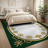 Elegant Green Gold Snowflake Ornate Area Rug