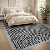 Black and White Black White Geometric Washable Area Rug
