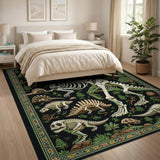 Dinosaur Skeletons Green Border Area Rug