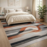 Abstract Wavy Orange Grey Area Rug