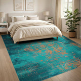 Teal Southwestern Geometric Distressed Area Rug