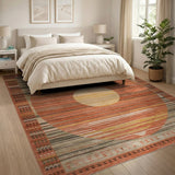 Orange Terracotta Sunburst Geometric Area Rug