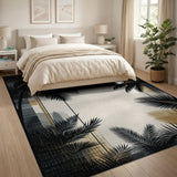 Grey Palm Silhouette City Skyline Area Rug