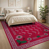 Red Floral Border Zigzag Area Rug