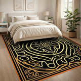 Ornate Black Gold Persian Medallion Gold and Silver Rug
