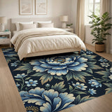 Blue Peony Floral Vintage Area Rug