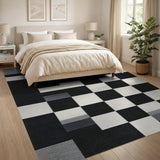 Geometric Modern Black and White Black White Geometric Patchwork Area Rug