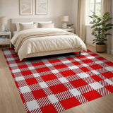 Classic Red White Gingham Check Area Rug
