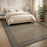 Beige and Neutral Beige Geometric Border Area Rug