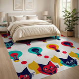 Whimsical Cartoon Cats and Lightbulbs Area Rug