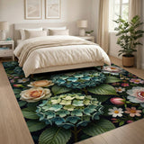 Lush Blue Hydrangea Floral Area Rug