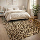 Intricate Gold Lattice Geometric Area Rug