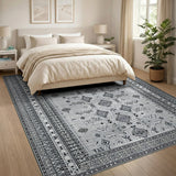 Black and White Black White Geometric Heritage Tribal Rug