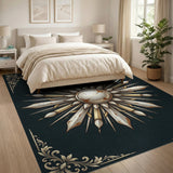 Ornate Distressed Sunburst Gold Area Rug
