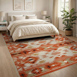Southwestern Orange Terracotta Southwestern Geometric Area Rug