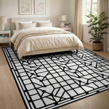 Black White Geometric Line Art Area Rug