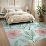 Blush Pink Floral Teal Pattern Area Rug