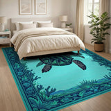 Sea Turtle Teal Coastal Area Rug