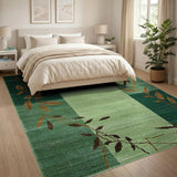 Green Leaf Branch Striped Area Rug