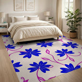 Blue Floral Vine Cream Area Rug