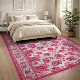 Pink Pink Floral Persian Area Rug