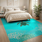 Sea Turtle Teal Ocean Area Rug