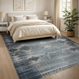 Distressed Blue Heritage Tribal Area Rug
