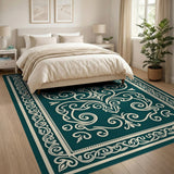 Ornate Teal Swirl Medallion Area Rug
