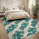 Teal Ornate Scroll Floral Area Rug