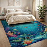 Sunlit Underwater Coral Reef Rug with Fish Turtles