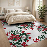 Festive Poinsettia Holly Floral Area Rug