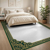 Ornate Green Gold Persian Border Area Rug