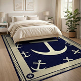 Nautical Navy Anchor Coastal Area Rug