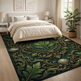 Ornate Green Leaf Baroque Frame Rug
