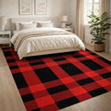 Rustic Farmhouse Red Black Buffalo Check Area Rug