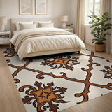 Ornate Trellis Cream Area Rug with Star Motifs