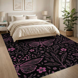 Floral Vintage Vintage Pink Butterfly Floral Area Rug