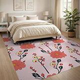 Blush Pink Red Dahlia Floral Rug
