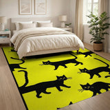 Kids Cartoon Playful Black Cats Yellow Area Rug