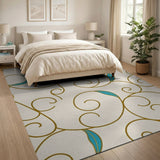 Gold Swirl Teal Leaf Cream Area Rug