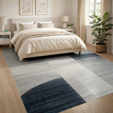 Abstract Geometric Blue Grey Area Rug