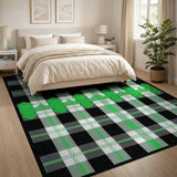 Green Plaid Check Geometric Area Rug