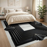 Black Art Deco Geometric Frame Area Rug