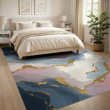 Abstract Wave Marble Area Rug with Gold Accents